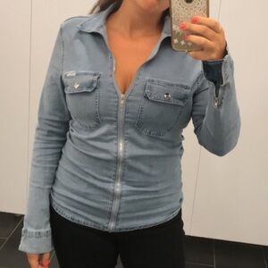 Denim Zip-Up Long Sleeve Shirt